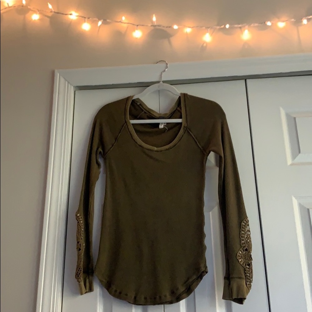 Green free people waffle shirt